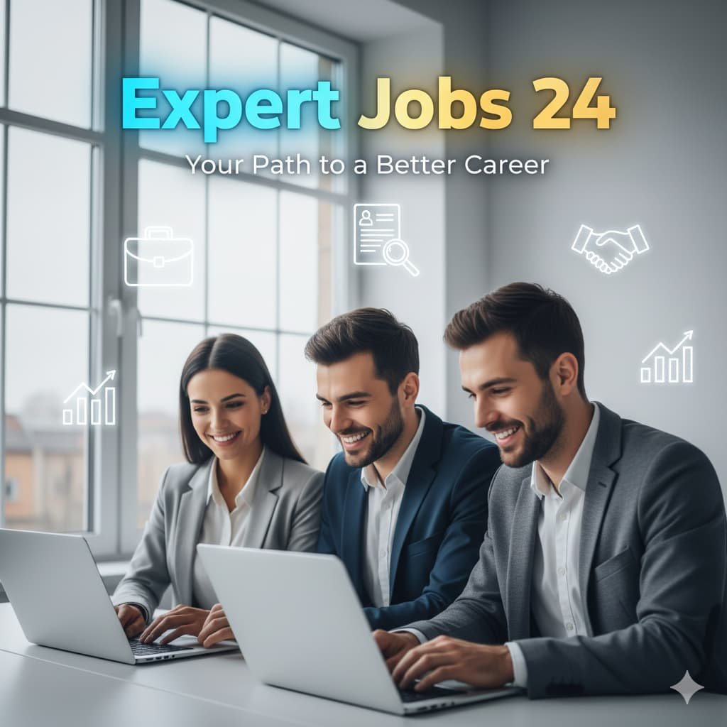 Professional job seekers exploring Expert Jobs 24 platform for powerful career opportunities in 2025, showing success and growth at workplace.